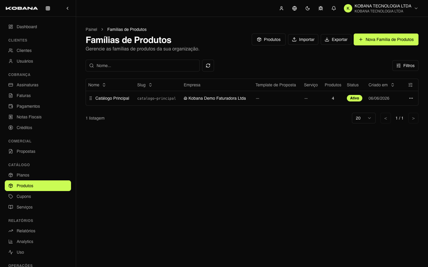 Lista de grupos de produtos com nome e quantidade de itens