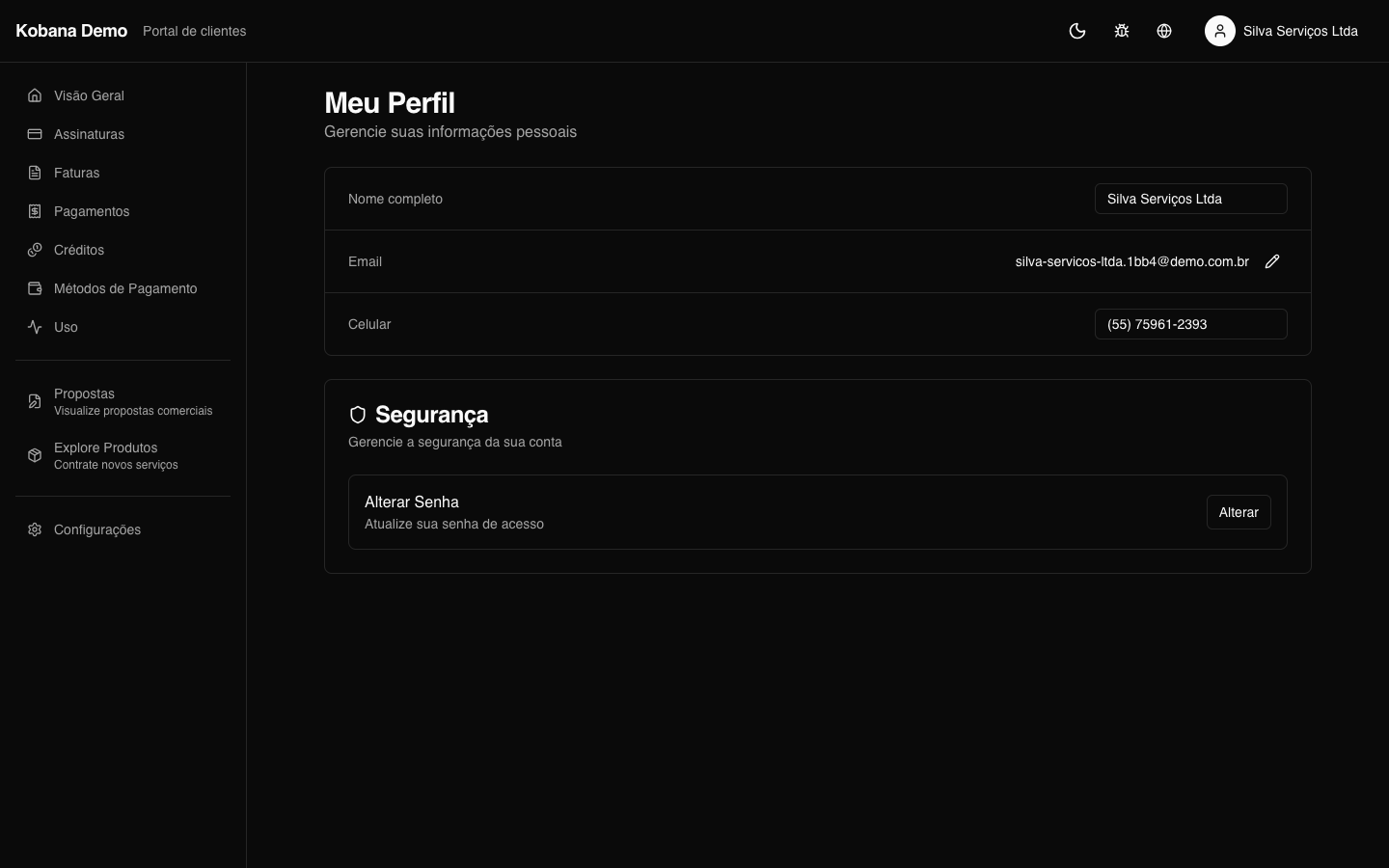 Configuração de perfil do usuário do portal