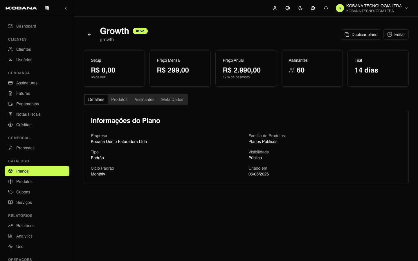 Detalhe de um plano com itens, regras e assinaturas
