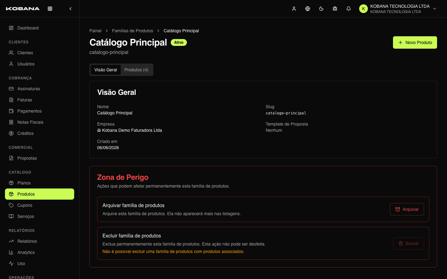 Detalhe de um grupo de produtos com lista de itens